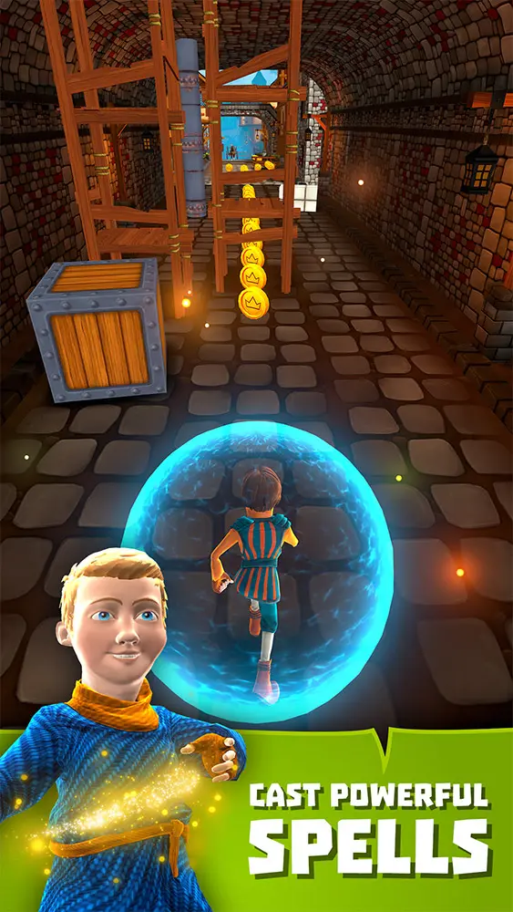 A CHASERS promo screenshot reading 'Cast powerful spells' over a chaser running a tunnel inside a shield bubble