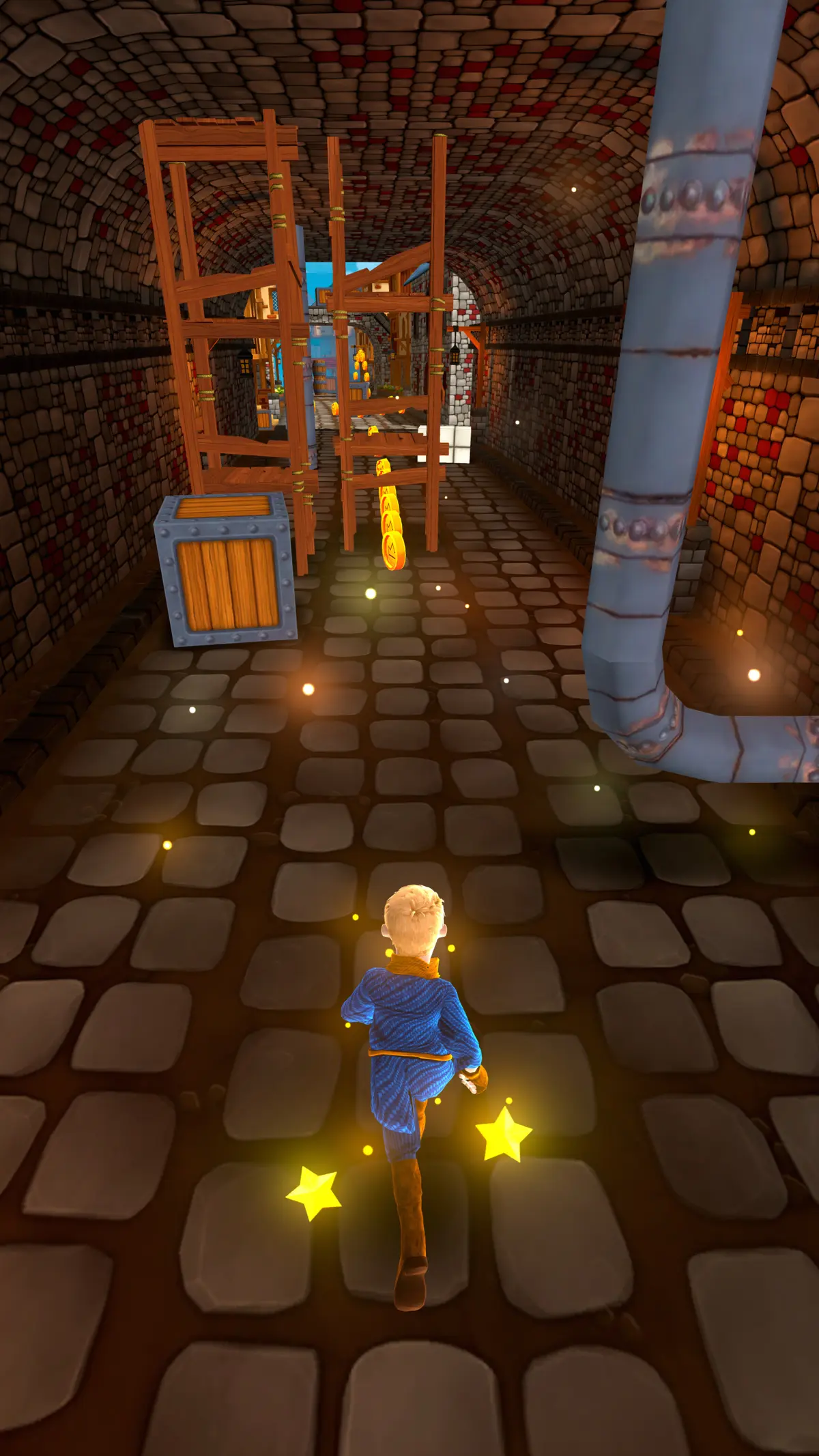 CHASERS - Character running through a stone tunnel with crystal obstacles