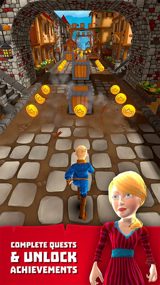 A CHASERS promo screenshot reading 'Complete quests and unlock achievements' over a chaser running an arched street